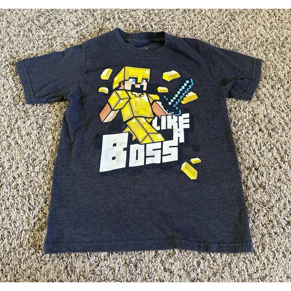 Mojang Boys Gray "like a boss" Minecraft short sleeve tee size medium